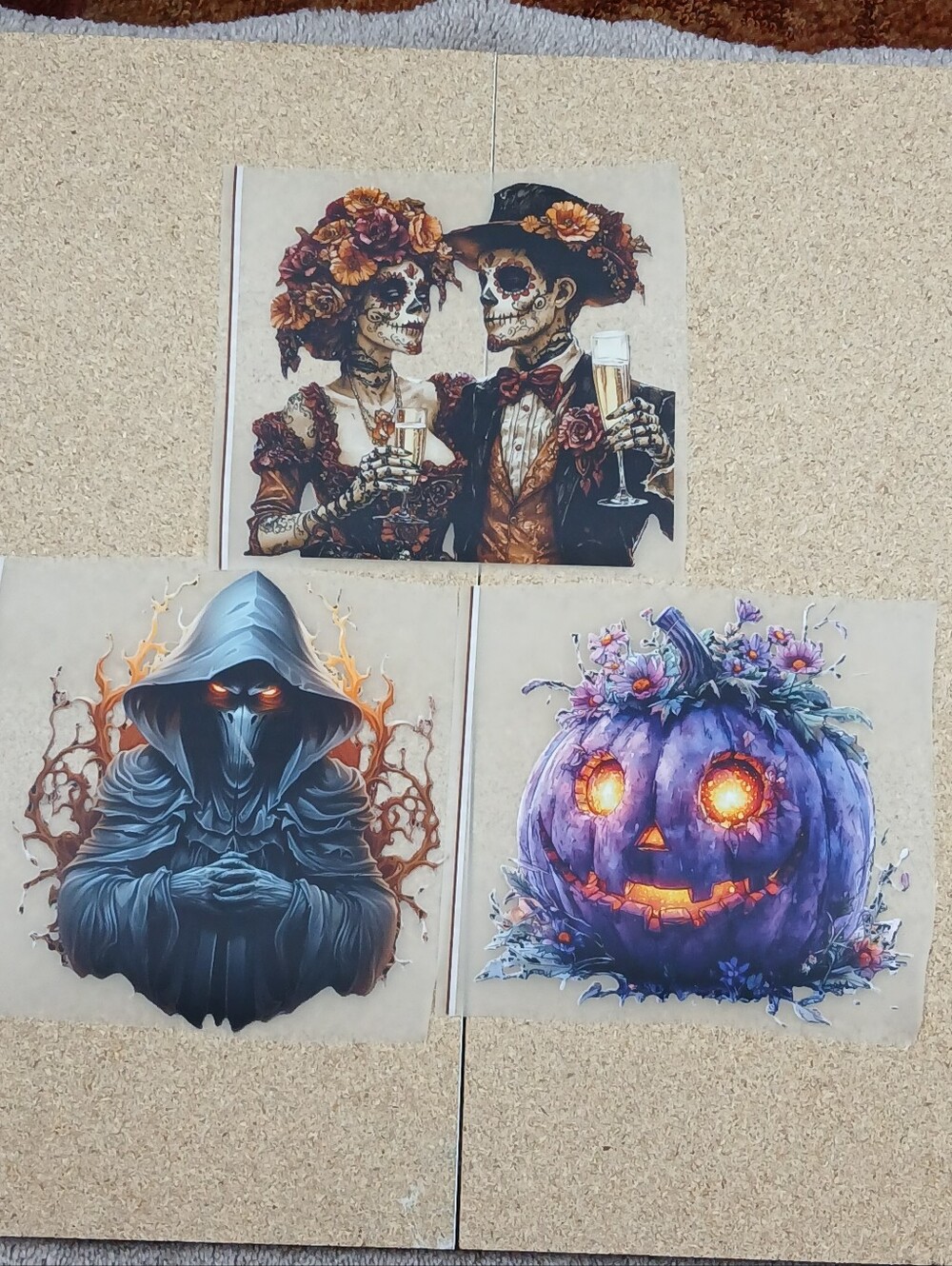 Ready to Press DTF Transfers Gothic Halloween Skeleton Couple Pumpkin 3-Pack Bun